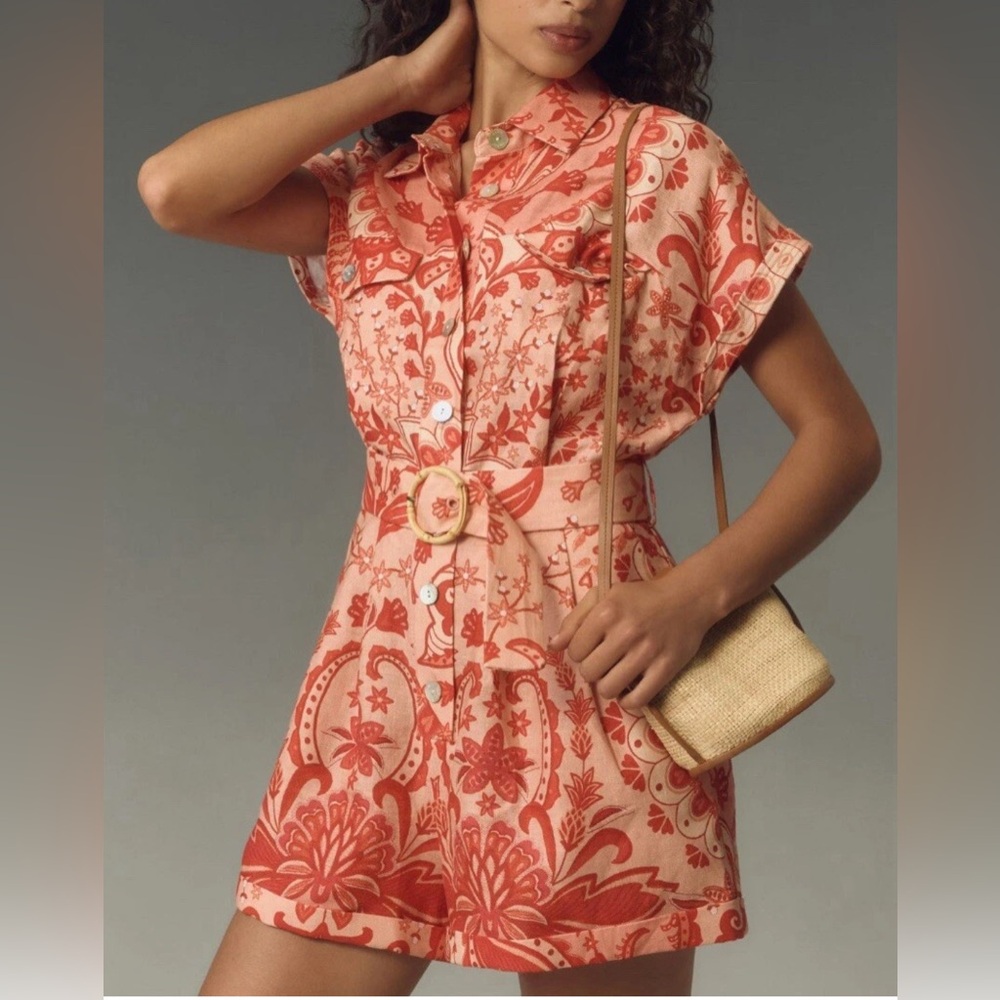 FARM Rio Jaipur Floral Paisley Linen Romper MSRP $198 Size L  ~ NWT